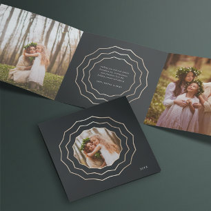 Bright Circle Elegant Black & Gold Photo Dreifach Gefaltete Urlaubskarte