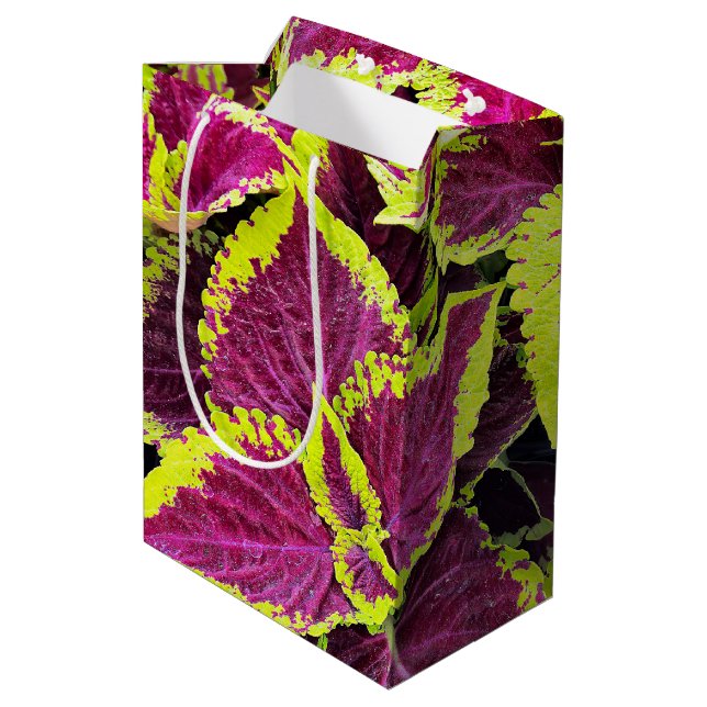 Bright Coleus Leaf Design Mittlere Geschenktüte (Rückseite Schrägansicht)