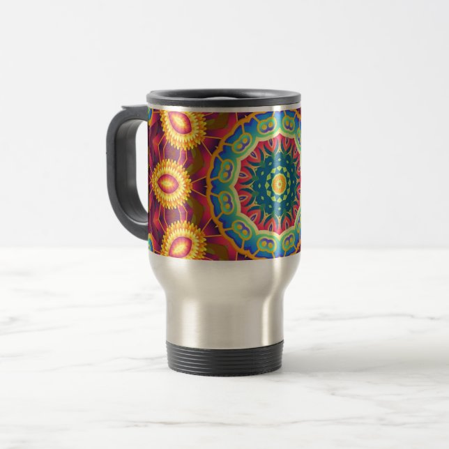 Bright Colorful Abstract Floral Mandala Reisebecher (Vorderseite Links)