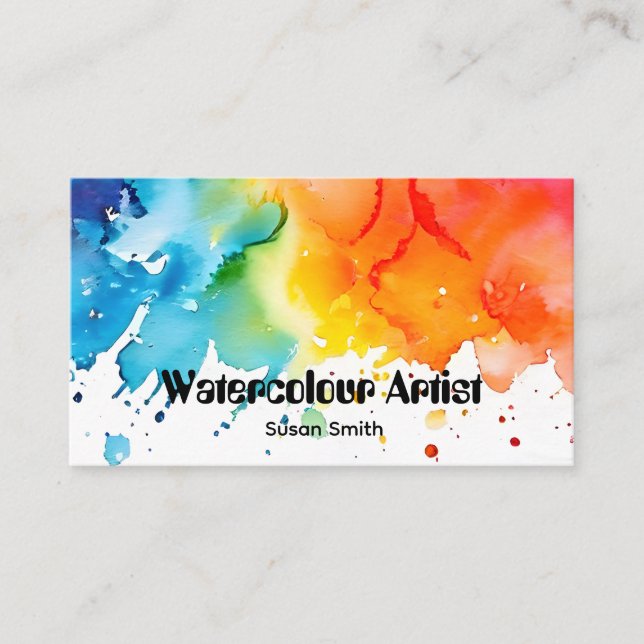 Bright Colorful Abstract Watercolor Art Square Bus Visitenkarte (Vorderseite)