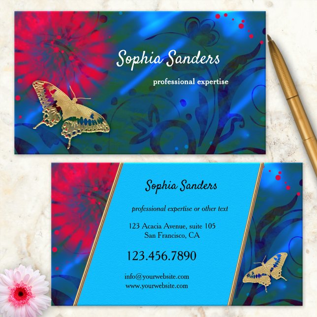 Bright Colorful Artistic Butterfly Business Card Visitenkarte (A modern artistic business card in bright colors with a butterfly)
