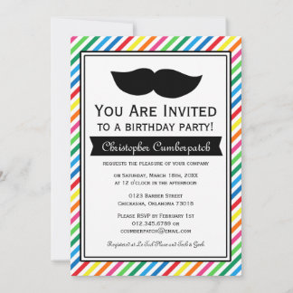 Bright Colorful Boy Mustache Geburtstagsparty Einladung