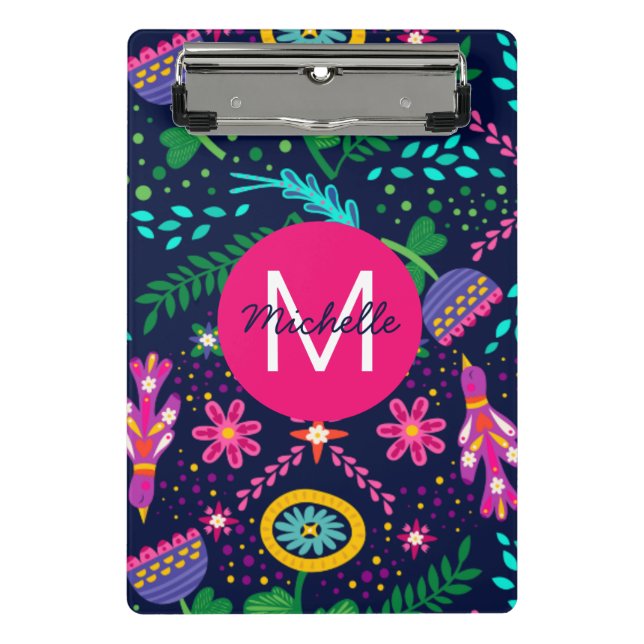 Bright Colorful Chaotic Floral Blue Personalised Mini Klemmbrett (Vorderseite)