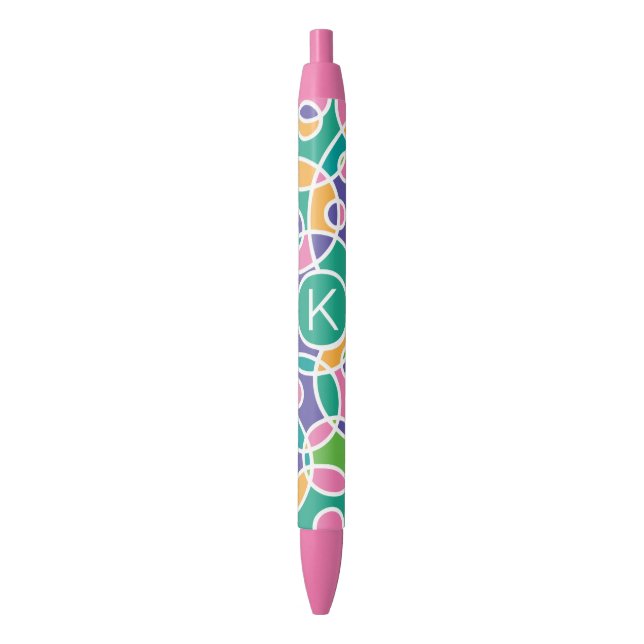 Bright Colorful Crazy Circles Pattern Monogram Kugelschreiber (Vorderseite Vertikal)