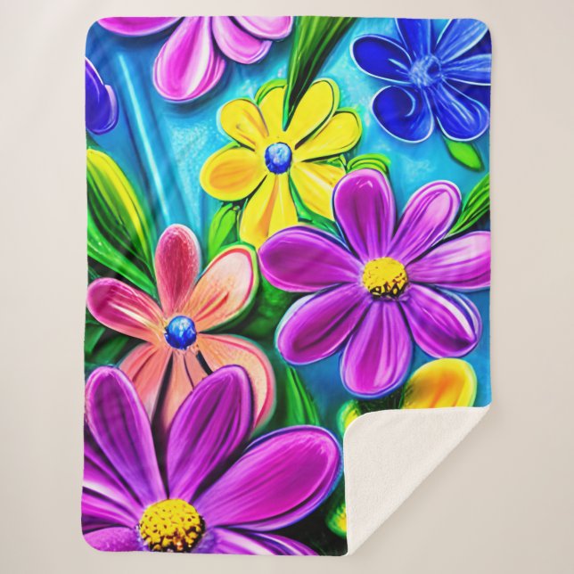 Bright Colorful Daisy Blume Sherpadecke (Vorderseite)