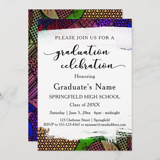 Bright Colorful Geometric Pattern Graduation Party Einladung (Vorne/Hinten)