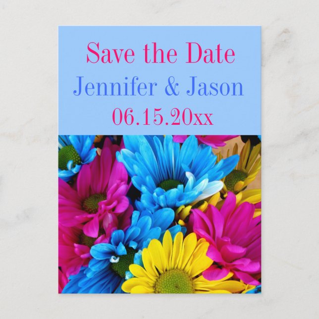 Bright Colorful Gerber Daisy Bouquet Save the Date Ankündigungspostkarte (Vorderseite)