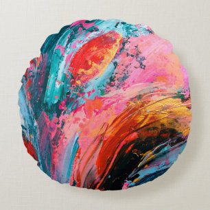 Bright colorful hand painted abstract backgroundar rundes kissen