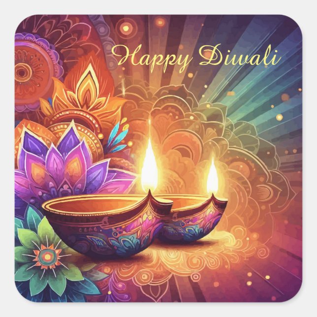 Bright & Colorful Happy Diwali Festival - Martha A Quadratischer Aufkleber (Vorderseite)