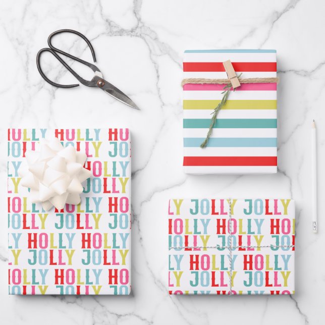 Bright Colorful Holly Jolly Holiday Geschenkpapier Set (Vorderseite)