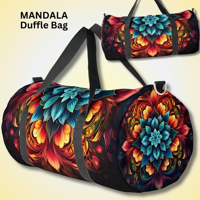 Bright Colorful Mandala Red Orange Aqua Duffle Bag (Von Creator hochgeladen)