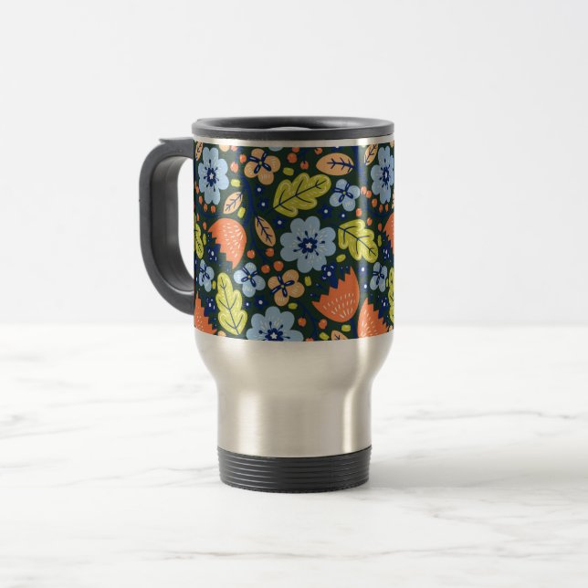 Bright Colorful Modern Pretty Flower Pattern Reisebecher (Vorderseite Links)