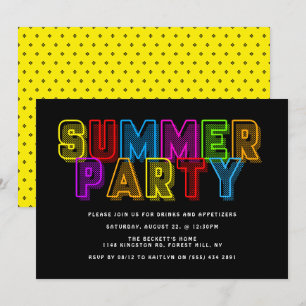 Bright & Colorful Neon Typografy Summer Party Einladung