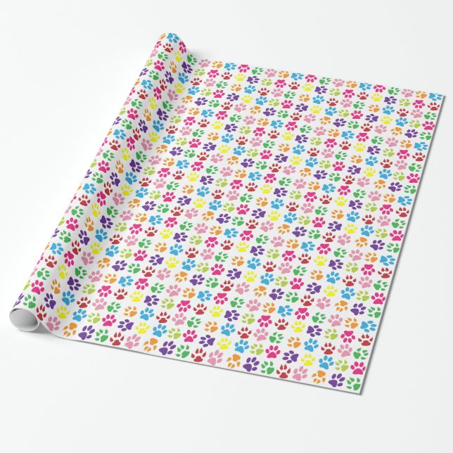 Bright Colorful Paw Prints Pattern Geschenkpapier (Ungerollt)