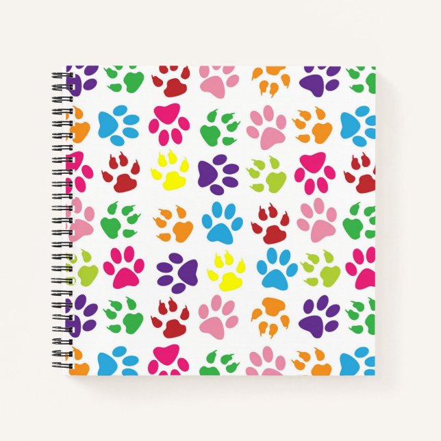 Bright Colorful Paw Prints Pattern Notizbuch (Vorderseite)