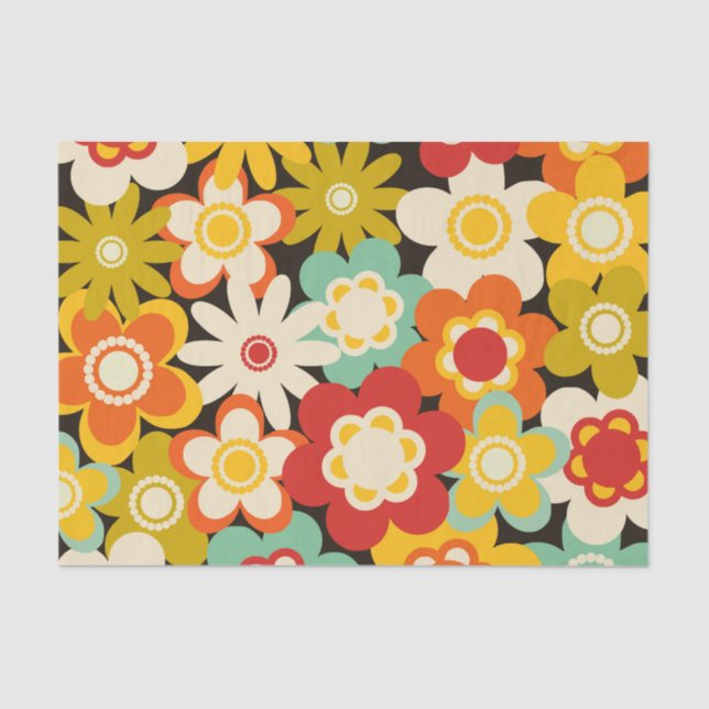 Bright Colorful Retro Cute Floral Pattern Seidenpapier (Vorderseite)
