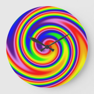 Bright Colorful Retro Hippie Rainbow Spiral Swirl Große Wanduhr