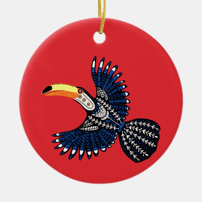 Bright Colorful Tropical Jungle Toucan Bird Keramik Ornament (Vorne)