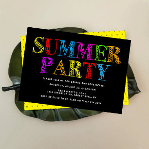 Bright & Colorful Typografy Summer Party Einladung