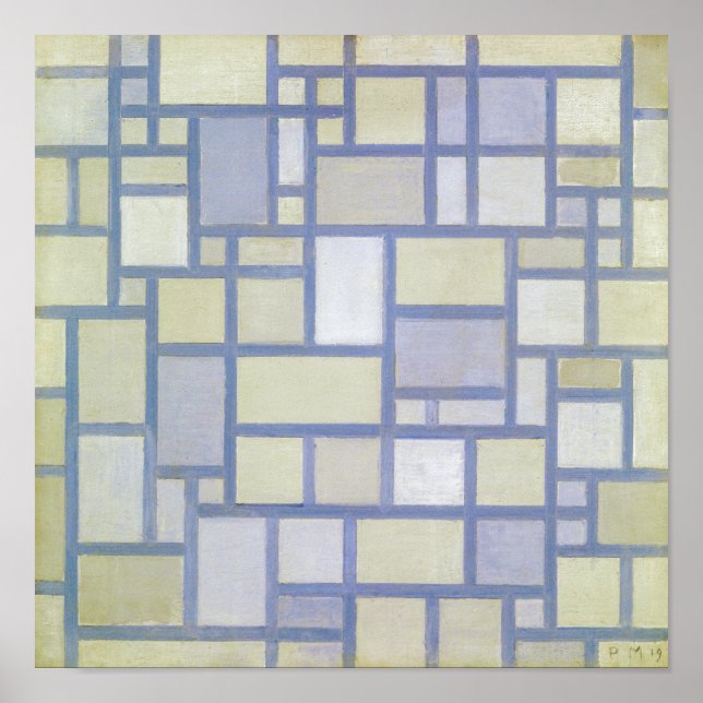 Bright Colors Gray Lines | Piet Mondrian | Poster (Vorne)
