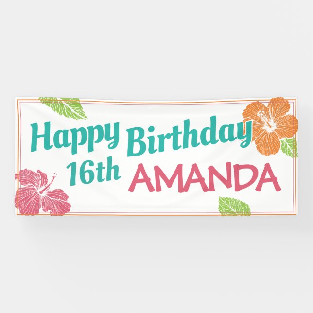 Bright Colors Island Luau Birthday Party Banner (Horizontal)