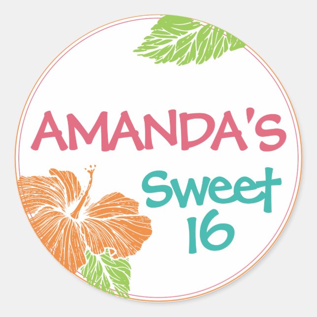 Bright Colors Island Luau Birthday Party Runder Aufkleber (Vorderseite)