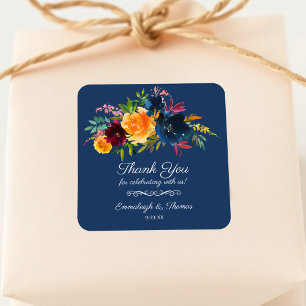Bright Colors Watercolor Floral Vielen Dank für Ih Quadratischer Aufkleber