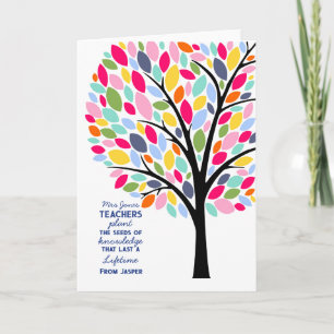 Bright colourful apple Teacher tree thank you Karte