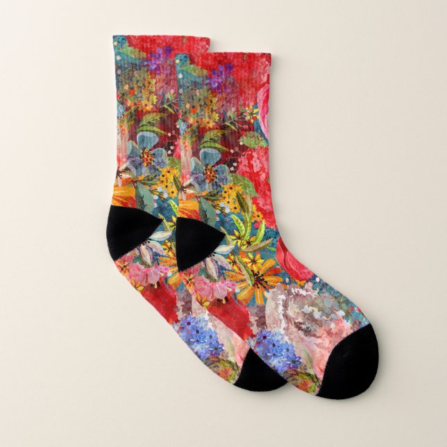 Bright Colourful Large Abstract Floral Pattern Socken (Paar)