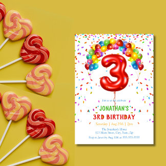 Bright Confetti Balloons 3. Geburtstag Einladung