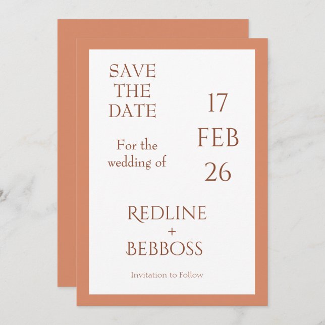 Bright Copper Elegant Modern Wedding Save The Date (Vorne/Hinten)