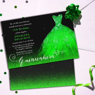 Bright Emerald Green Spanish Gown Quinceañera Einladung