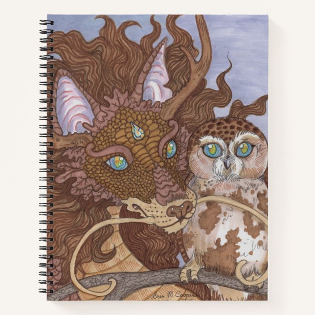 Bright Eyes Owl und Dragon Sketchbook Notizbuch (Vorderseite)