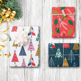 Bright farbenfrohe Boho Weihnachtsbaummuster Geschenkpapier Set
