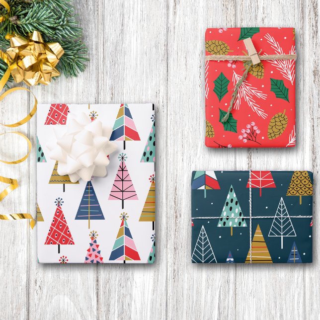 Bright farbenfrohe Boho Weihnachtsbaummuster Geschenkpapier Set (Von Creator hochgeladen)