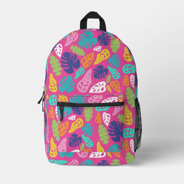 Bright farbenfrohe Tropical Summer Blätter Muster Bedruckter Rucksack (Vorderseite)