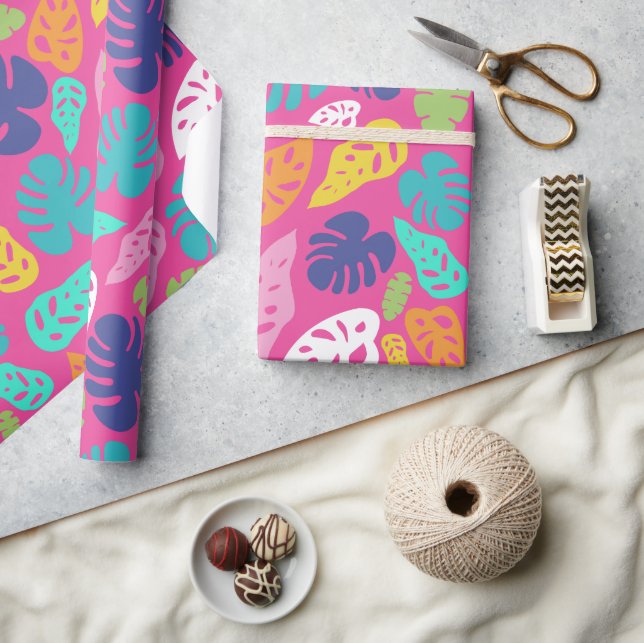 Bright farbenfrohe Tropical Summer Blätter Muster Geschenkpapier (Kunsthandwerk)