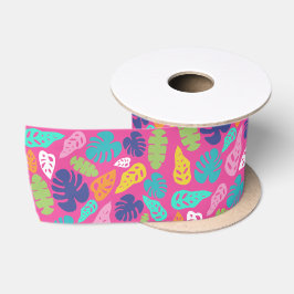 Bright farbenfrohe Tropical Summer Blätter Muster Satinband