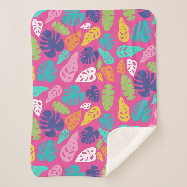 Bright farbenfrohe Tropical Summer Blätter Muster Sherpadecke (Vorderseite)