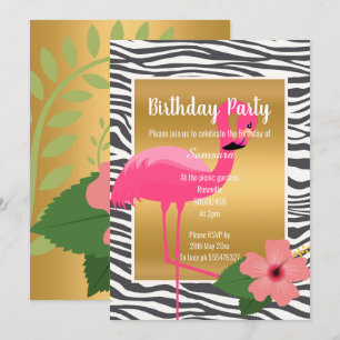 BRIGHT FLAMINGO HIBISKUS BLACK ZEBRA GEMUSTERT EINLADUNG