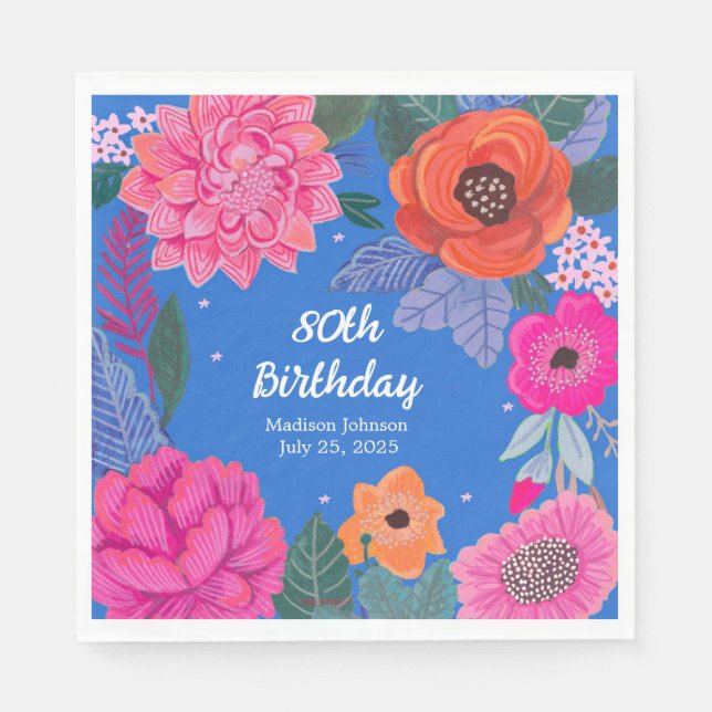 Bright Floral Birthday Party Serviette (Vorderseite)