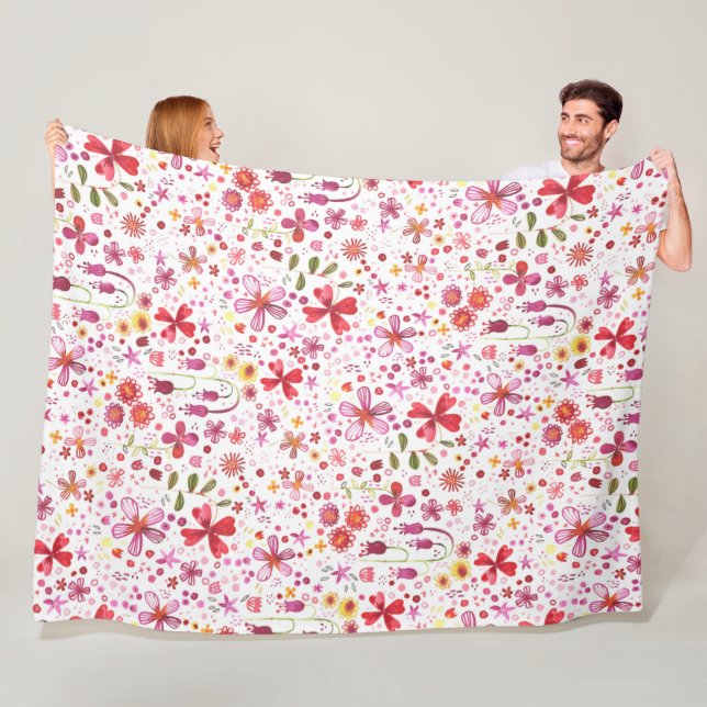 Bright Floral Boho Watercolor Fleecedecke (Beispiel)