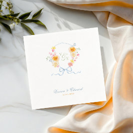 Bright Floral Crest Monogram Spring Wedding Serviette