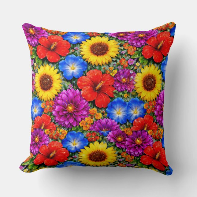 Bright Floral Pattern Sunflower, Poppy & Daisies Kissen (Vorderseite)