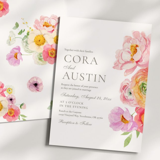 Bright Floral Photo Wedding Invitation Einladung (Von Creator hochgeladen)