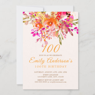 Bright Floral Romantic 100. Geburtstagsparty Einladung