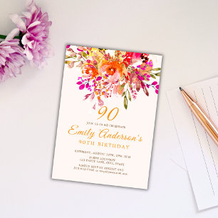 Bright Floral Romantic 90. Geburtstagsparty Einladung