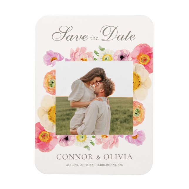 Bright Floral Save the Date Magnet (Vertikal)