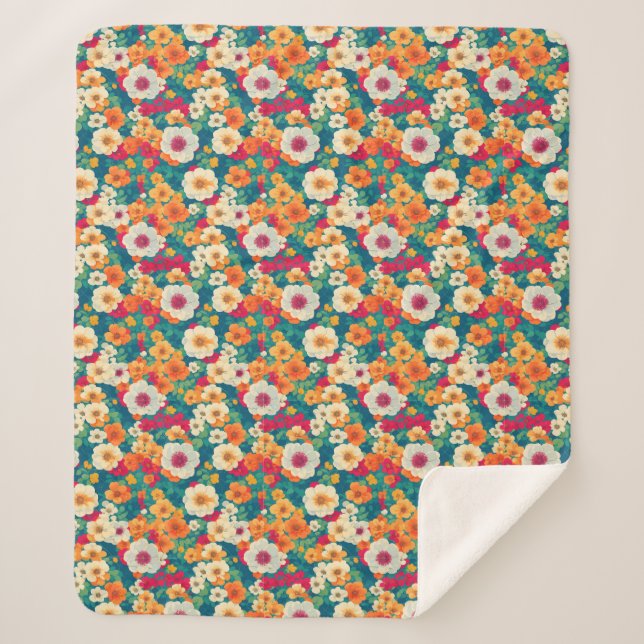 Bright Floral Sherpa Blanket Sherpadecke (Vorderseite)