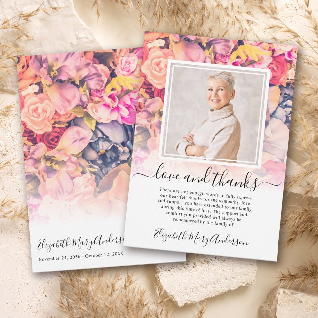 Bright Floral Vielen Dank Bereavement Foto Dankeskarte (Von Creator hochgeladen)
